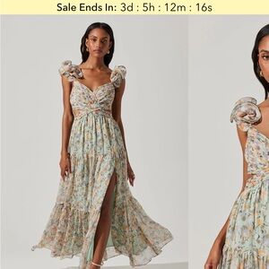 Astr Floral Maxi Dress - Cream and Green